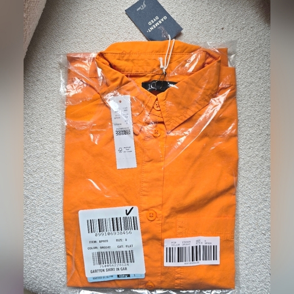 NWT! Garçon Shirt in Garment-Dyed Cotton Poplin, Orange, Size 0 - Picture 4 of 4